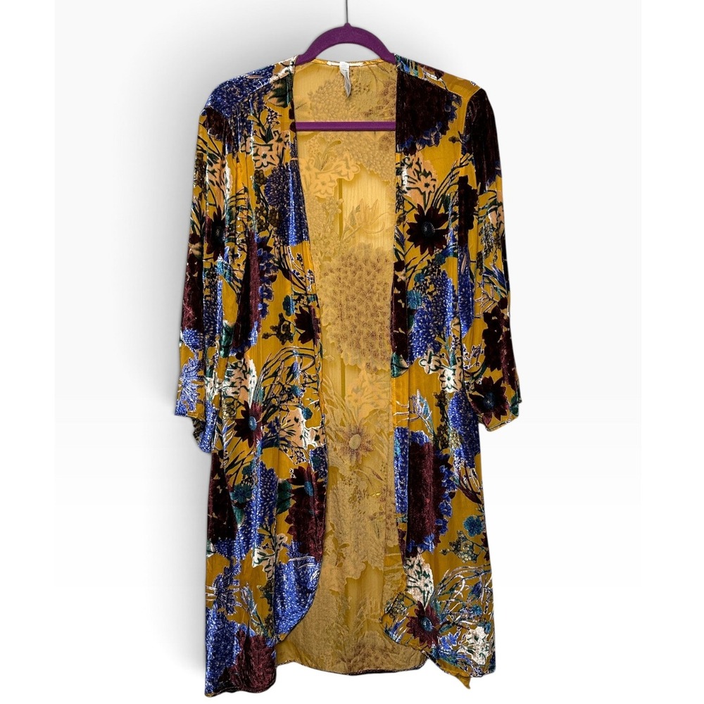Floreat Anthropologie Aurelia Velvet Burnout Floral Kimono Duster One Size - Picture 2 of 6